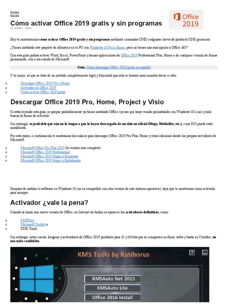 Claves para Activar Office 2019 GENERICAS PDF Microsoft Office