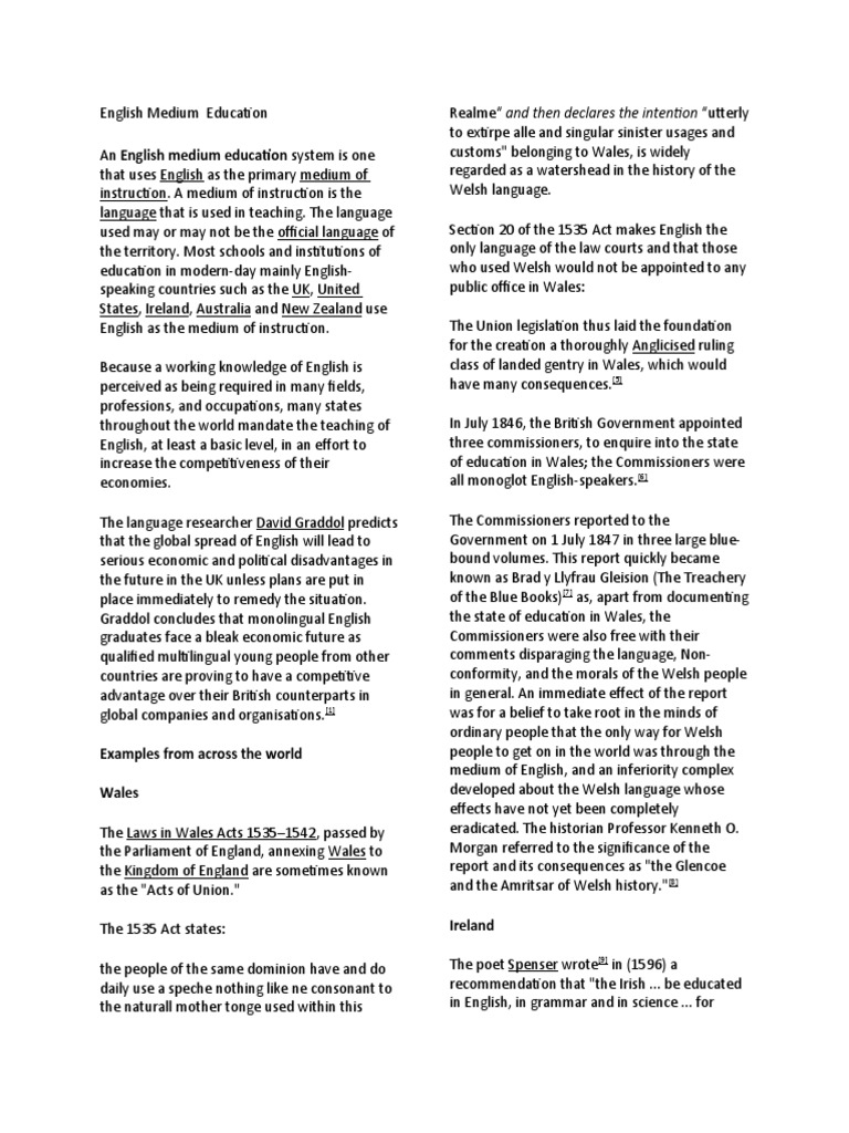 English Medium Education Overview | PDF | Test (Assessment) | English ...