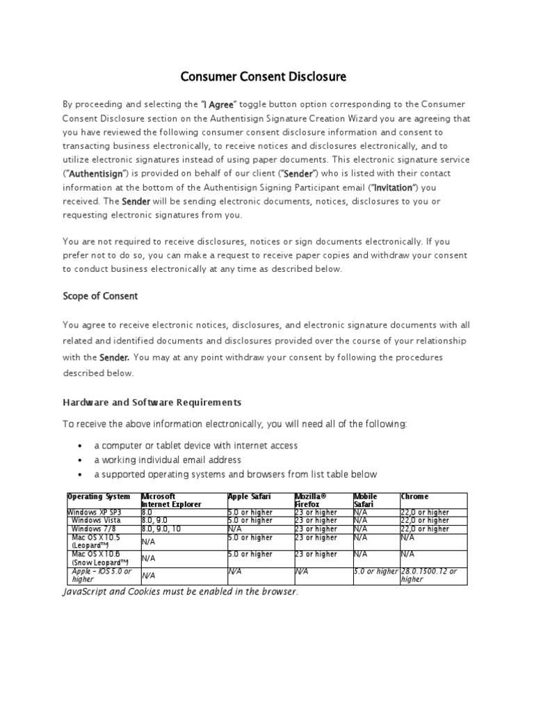 Consumer Consent Disclosure | PDF | Safari (Web Browser) | Mac Os X ...