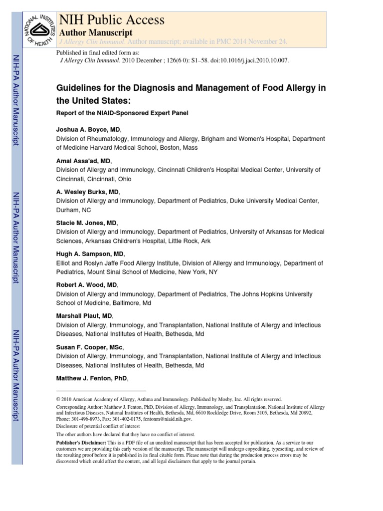 Food Allergy Diagnosis and Management Guidelines | PDF | Allergen | Allergy