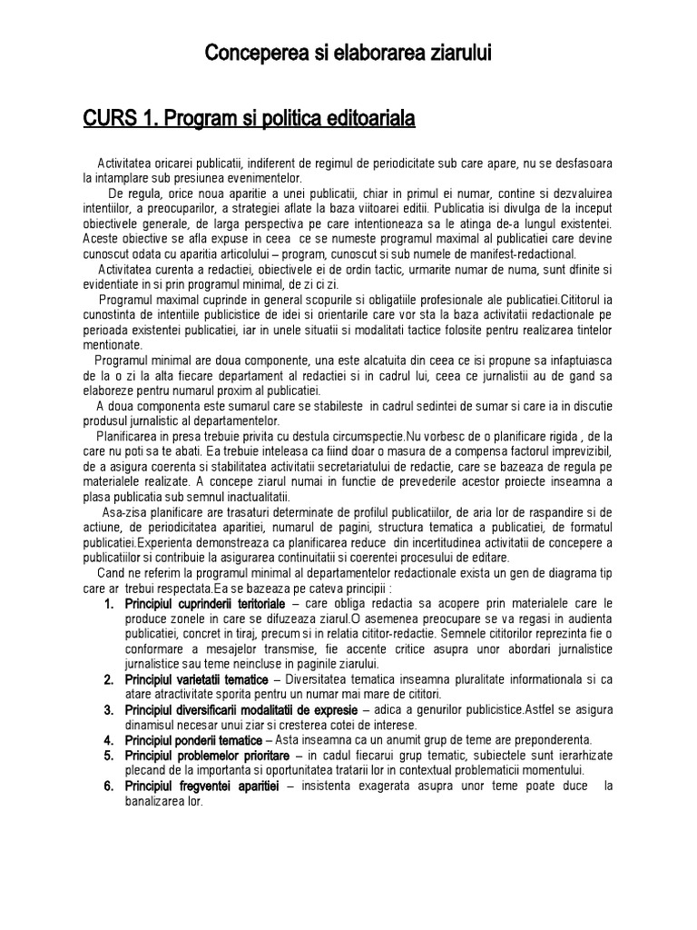 Conceperea Si Elaborarea Ziarului | PDF