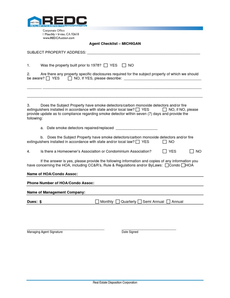 Agent Checklist MI | PDF