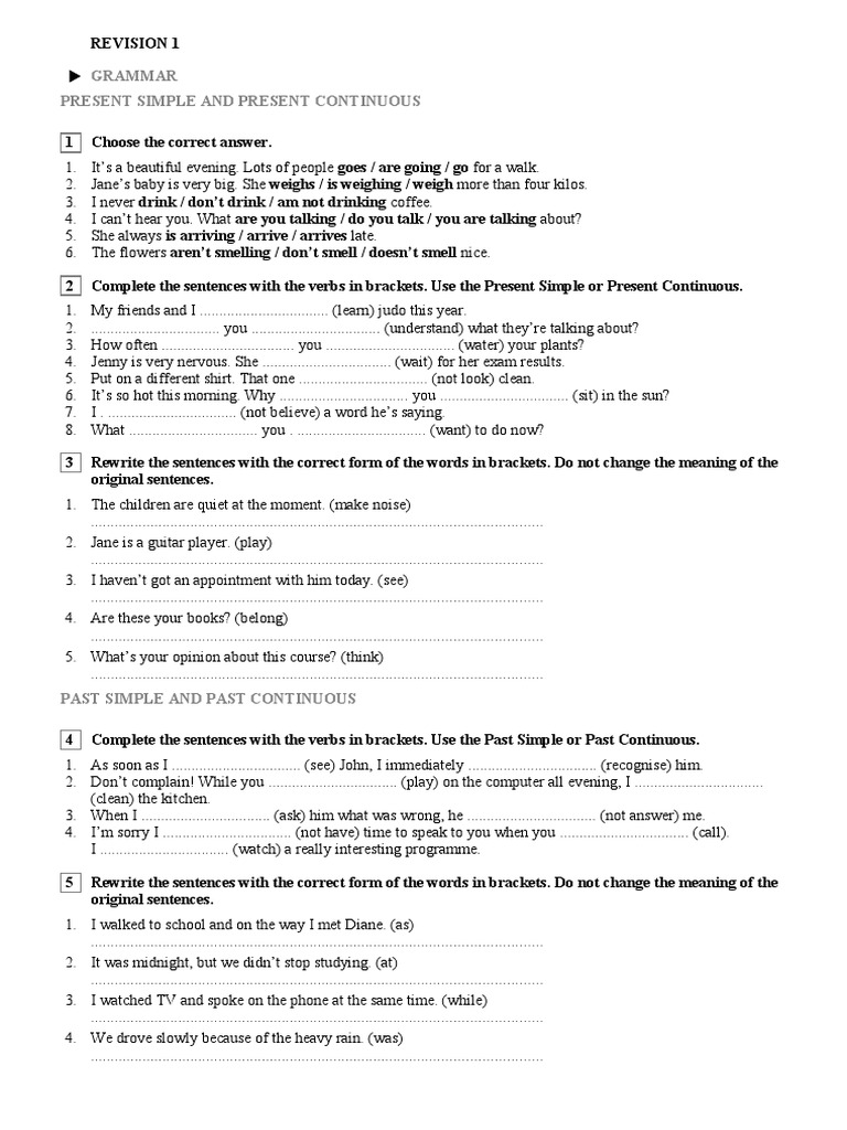 Grammar Present Simple and Present Continuous | PDF | Language Arts ...