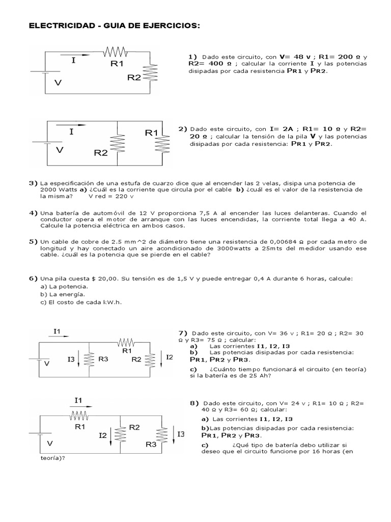 Ejercicios de Electricidad y Circuitos | PDF | Resistencia Eléctrica y ...