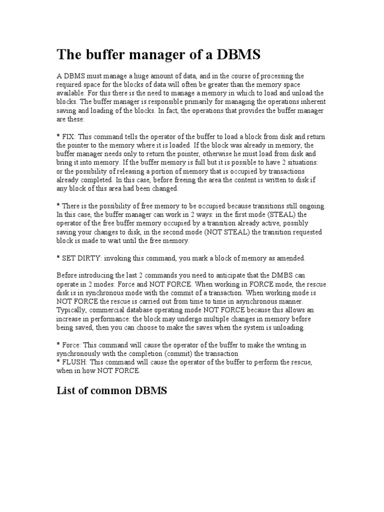 The Buffer Manager of A DBMS | PDF | Database Transaction | Computer ...