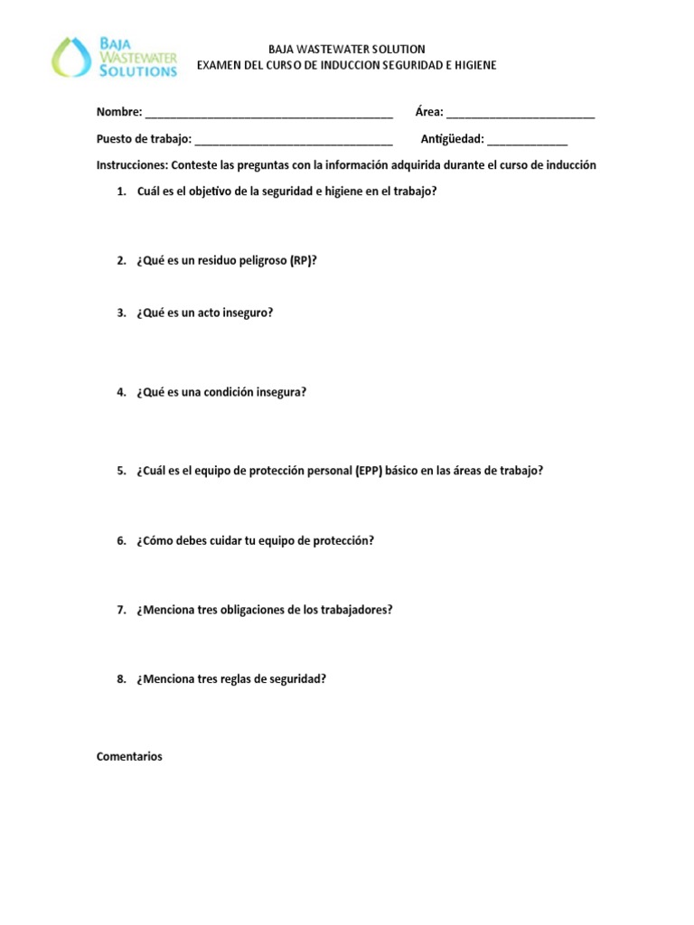 Examen Curso De Induccion Pdf