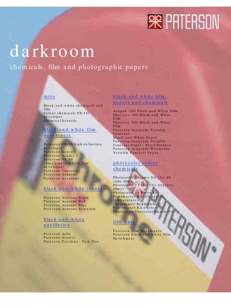 Paterson Darkroom Chemicals PDF Exposure (Photography) Imaging