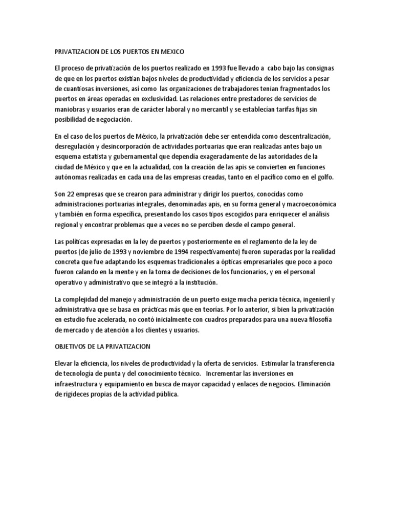 PRIVAtizacion de Los Puertos en Mexico | PDF | Privatización | México