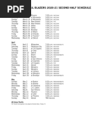 2020-21 Second Half Schedule - Portland Trail Blazers