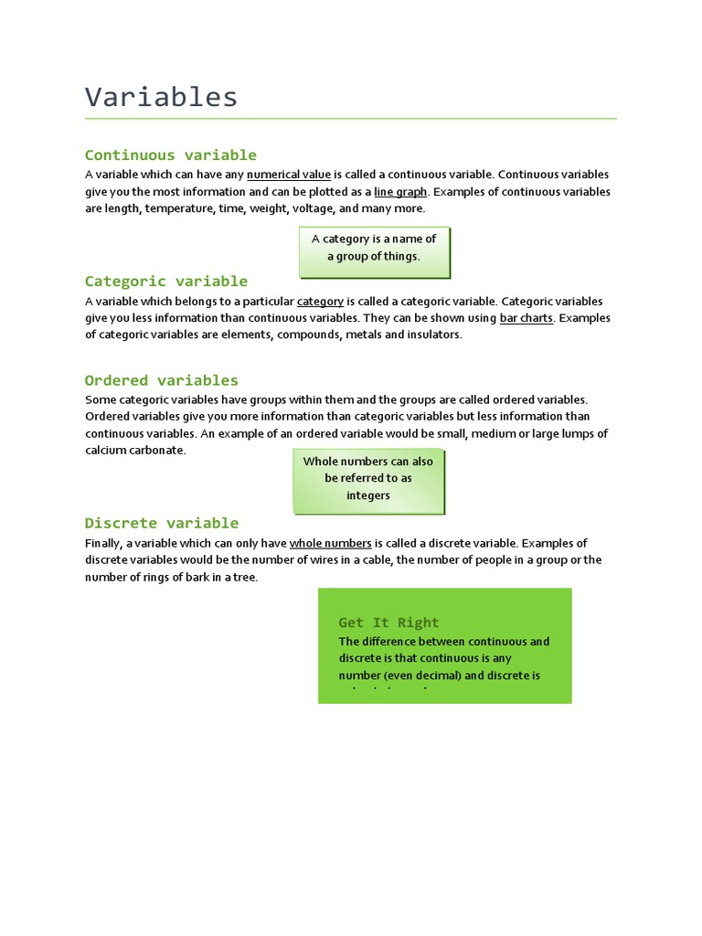 Variables | PDF | Language Arts & Discipline