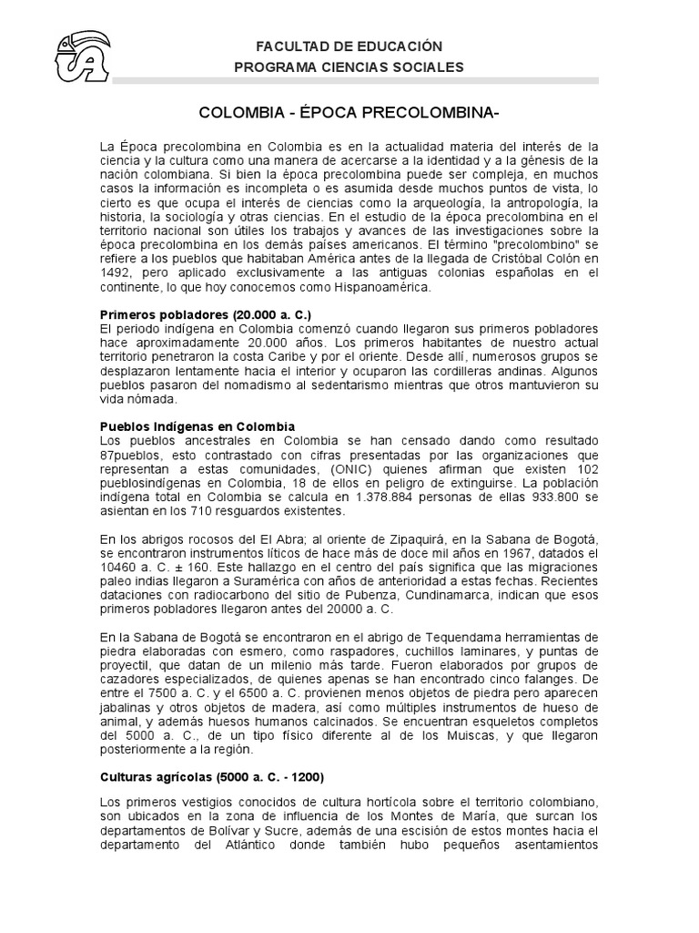 Epoca Precolombina En Colombia Descargar Gratis Pdf Era