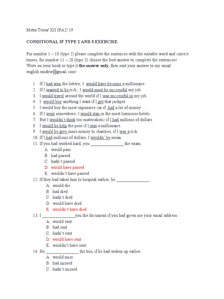 Type 2 and 3 Conditional Exercises | PDF | Gaming And Lottery