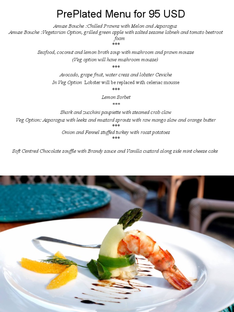 Gourmet PrePlated Menu for $95 | PDF