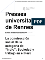 Presses Universitaires de Rennes: La Construcción Social de La Categoría de "Indio": Sociedad y Trabajo en El Perú