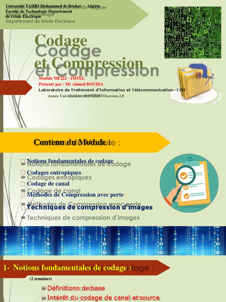 Codage et Compression en Génie Électrique | PDF | Compression de ...