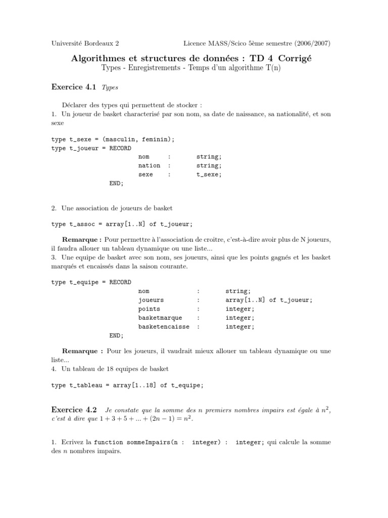 TD 4 Corrige | PDF | Complexité temporelle | Algorithmes et structures ...