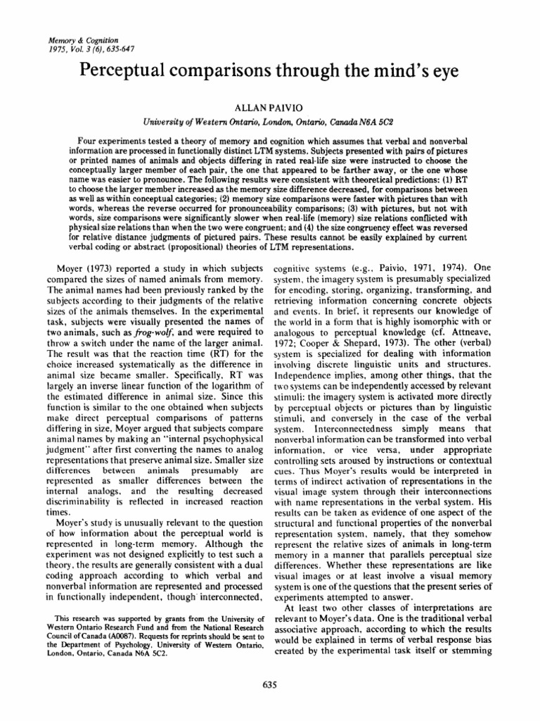 Perceptual Comparisons in Memory Systems | PDF | Memory | Experiment