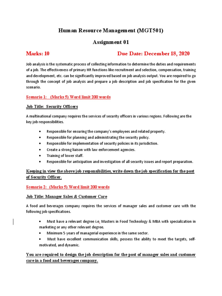 human resource management (mgt501) assignment 1