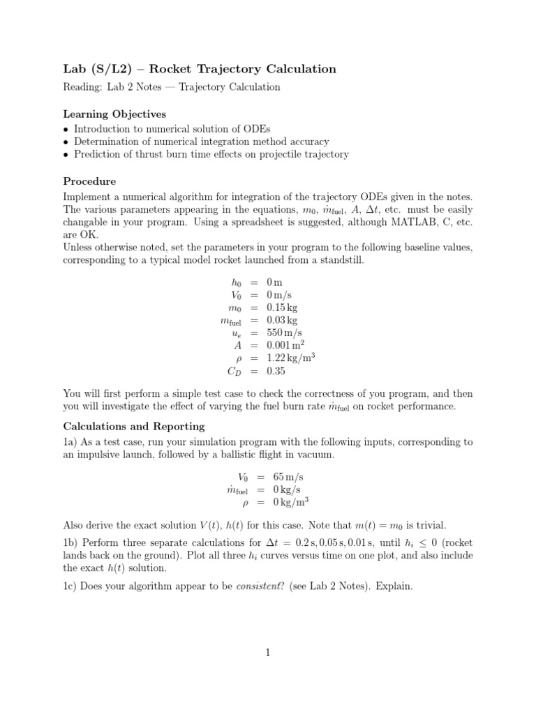 Rocket Trajectory Calculation Lab Guide | PDF | Trajectory | Rocket