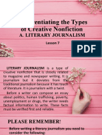 Differentiating The Types of Creative Nonfiction: A. Literary Journalism