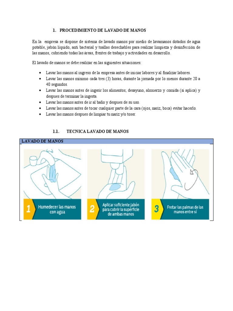 Procedimiento de Lavado de Manos | PDF | Cocina, comidas y vino | Hogar ...