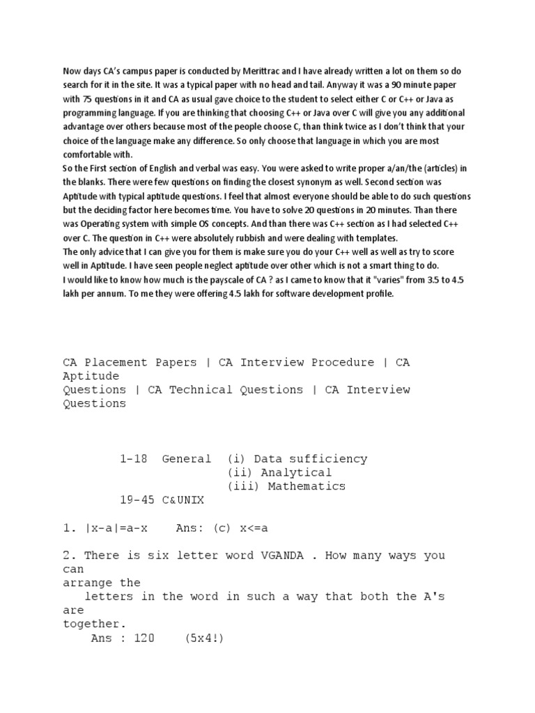 CA Placement Papers | PDF | Software Engineering | Pointer (Computer ...