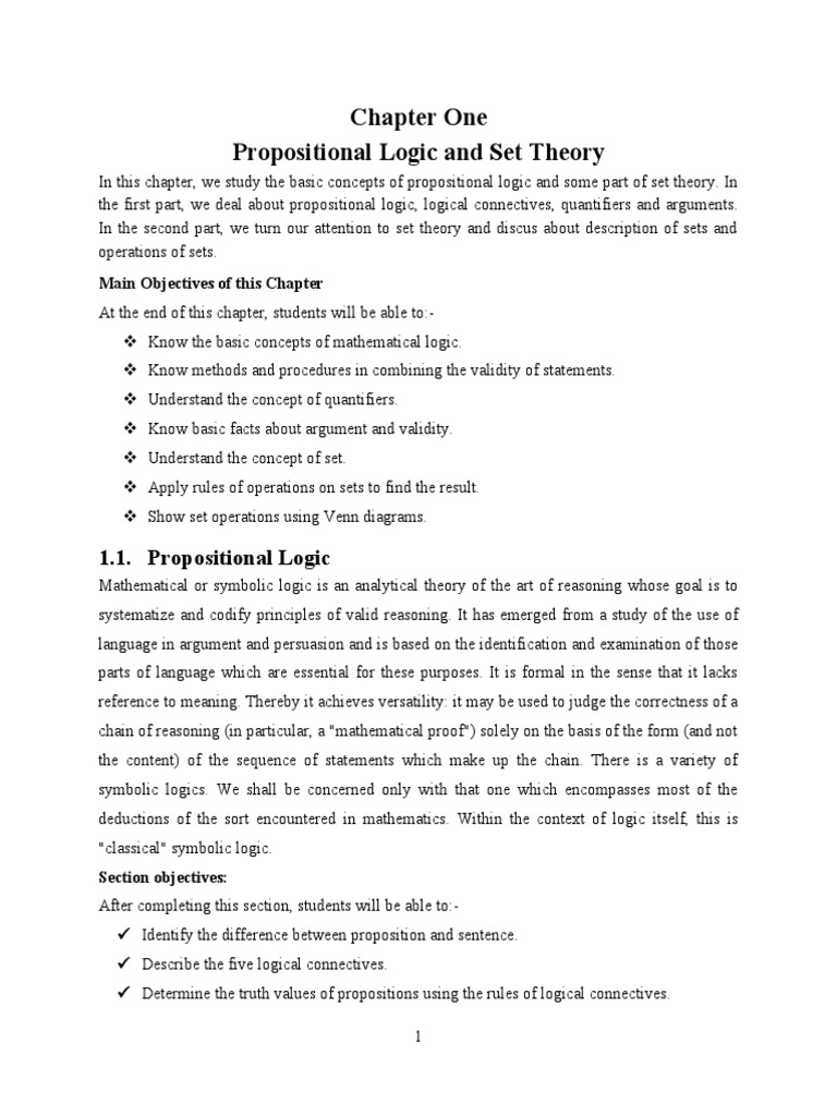 Chapter One Propositional Logic and Set Theory | PDF | If And Only If ...