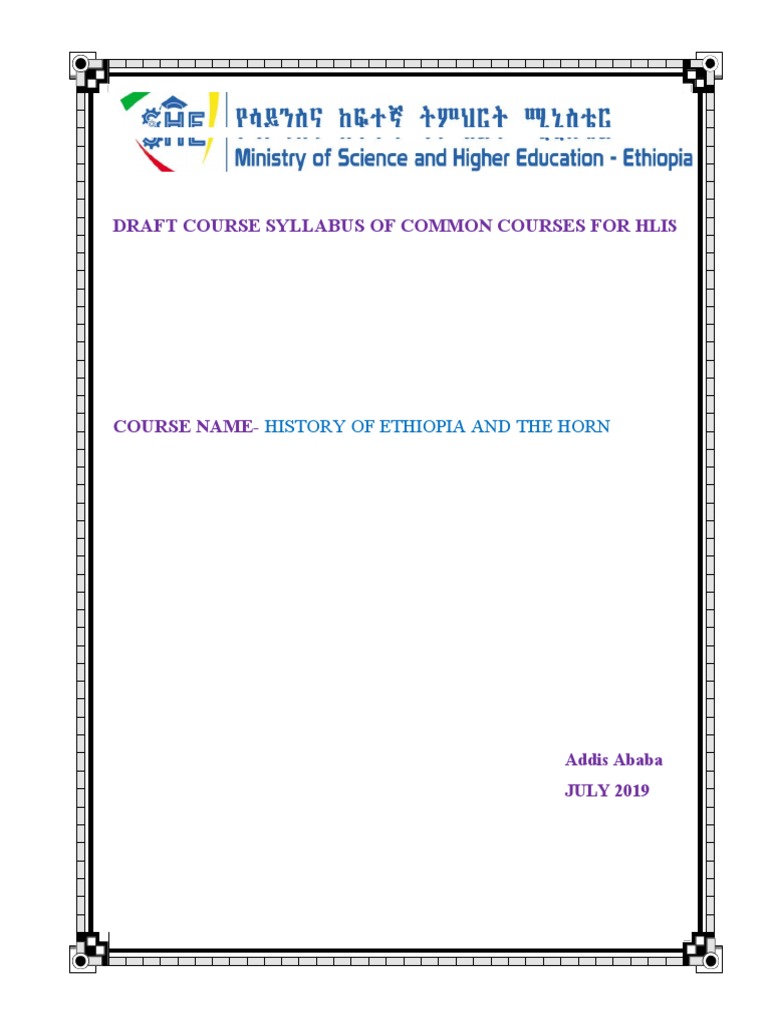 History of Ethiopia and the Horn Syllabus | PDF | Ethiopia | Horn Of Africa