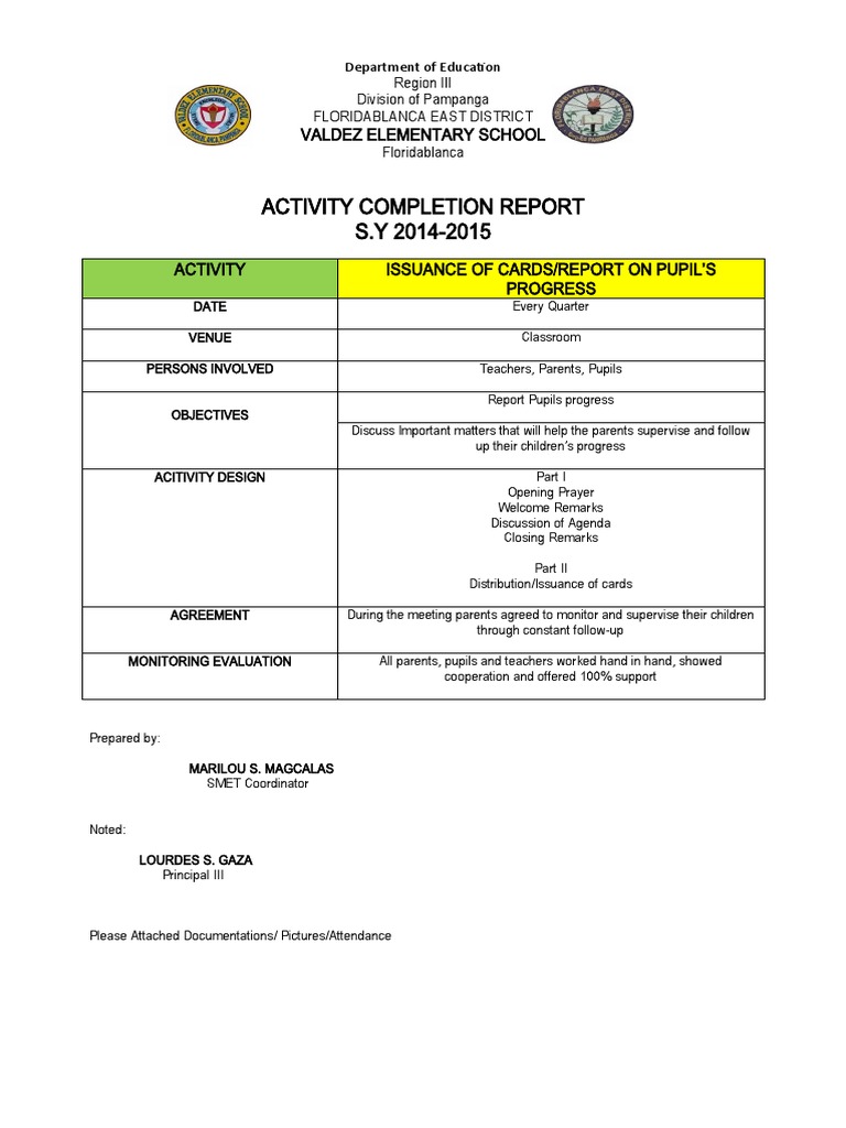 Activity Completion Report | PDF | Curriculum | Teachers