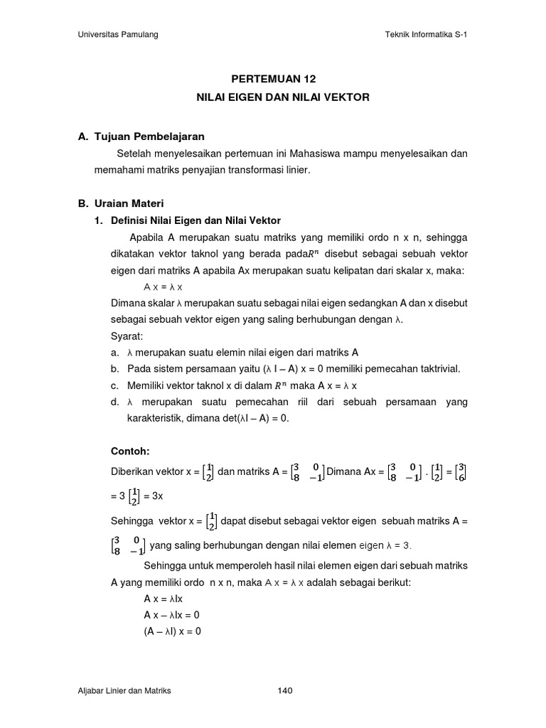 TPL0132 - 12 - Nilai Eigen Dan Nilai Vektor | PDF