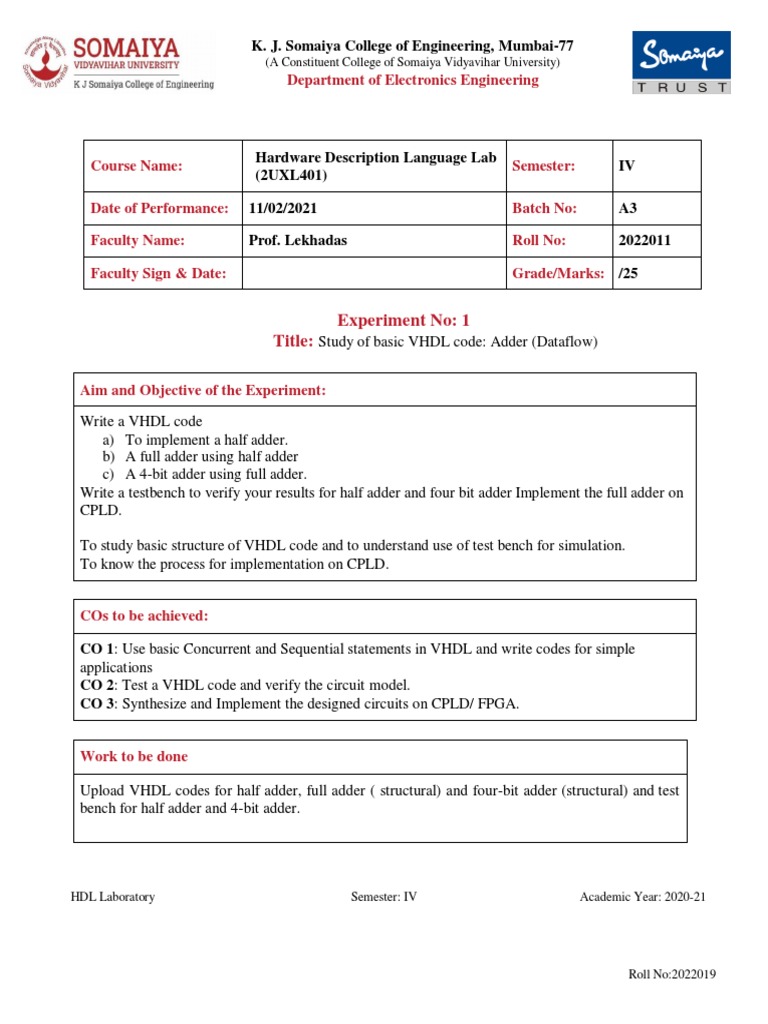 VHDL Code for Adders and Testbenches | PDF | Vhdl | Hardware ...