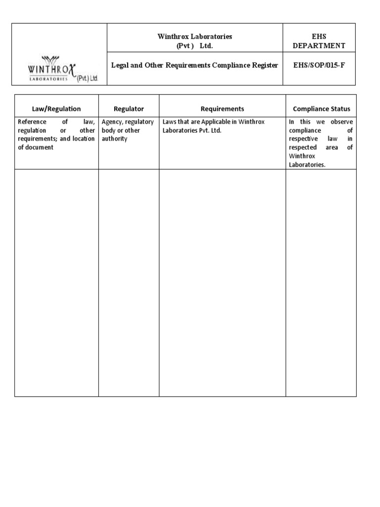 Winthrox Laboratories Compliance Register | PDF | Home & Garden ...
