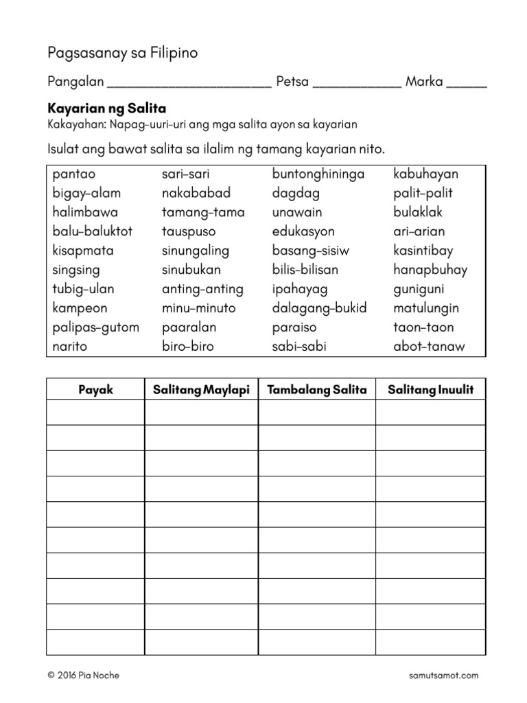 Kayarian NG Salita 1 | PDF