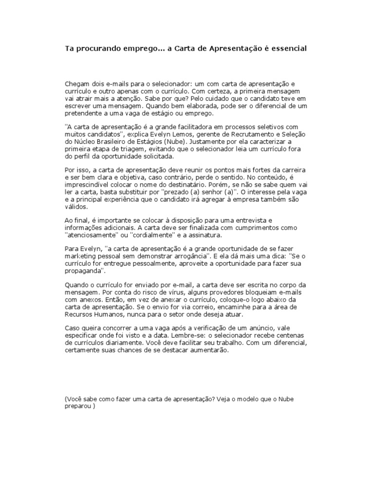 O Que E Carta De Apresentacao Para Emprego