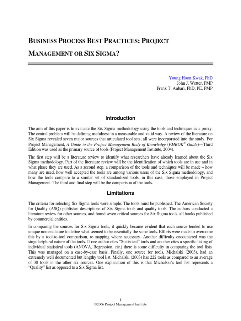 Project Management or Six Sigma | PDF | Six Sigma | Design For Six Sigma