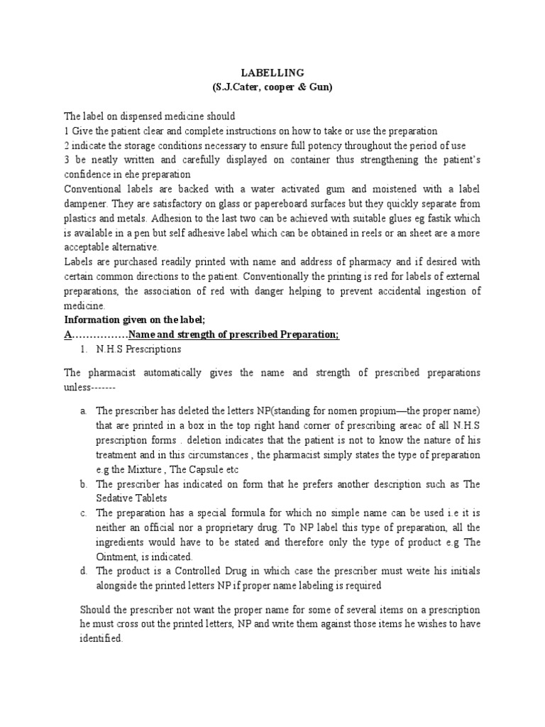 Chapter 1 Dispensing Labelling Me PDF Medical Prescription Tablet
