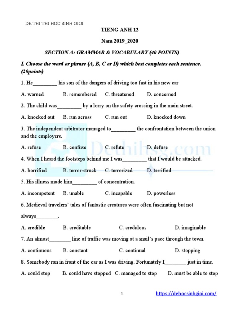 English Grammar Test for 12th Graders | PDF | Fukushima Daiichi Nuclear ...