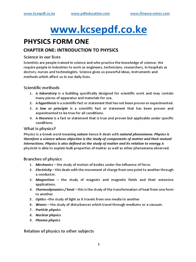 Physics Form One Comprehensive Guide | PDF | Weight | Density