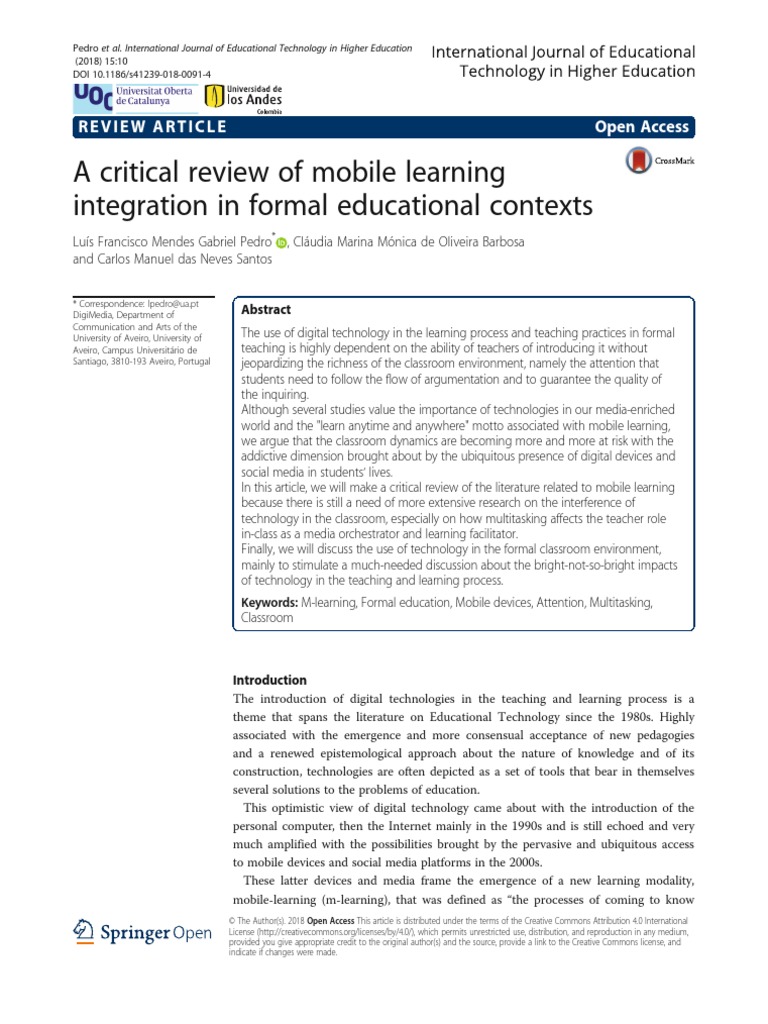 Mobile Learning in Education: A Critical Review | PDF | Social Media ...