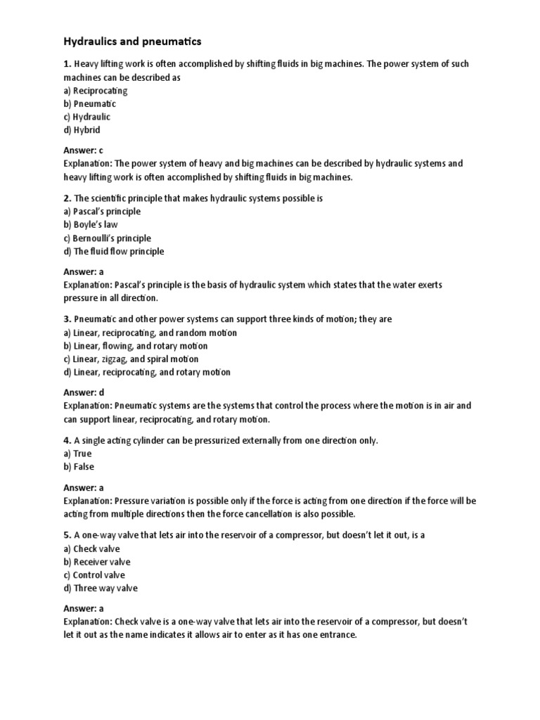 Hydraulics Questions PDF Pump Valve