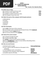 Parts of A Computer Worksheet - Class1 | PDF