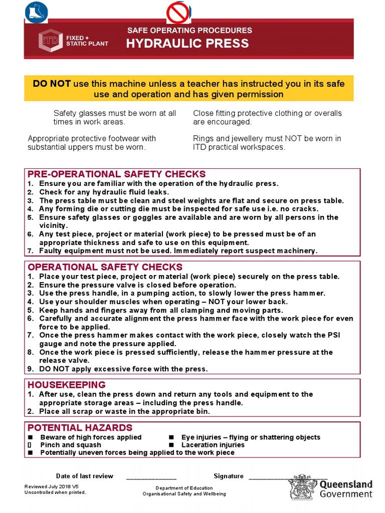 Sop Hydraulic Press PDF Hammer Mechanical Engineering