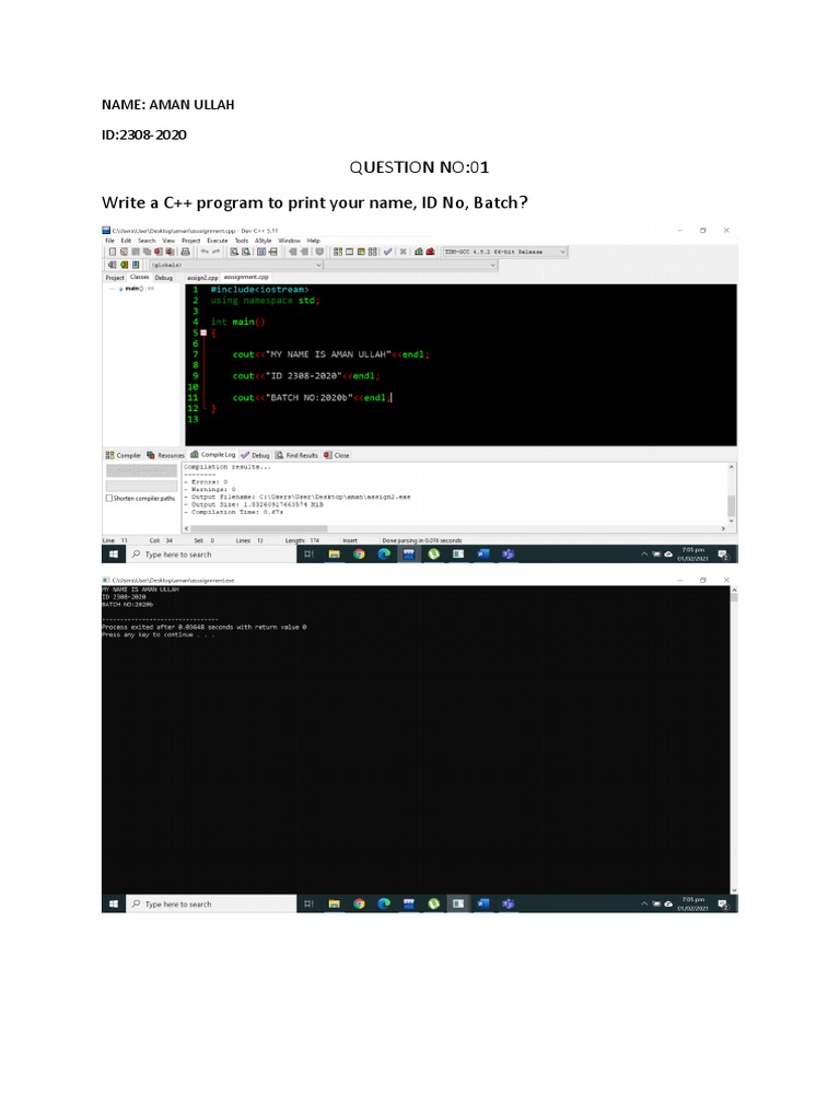 C++ Programs: Name, ID, and Numbers | PDF | Business