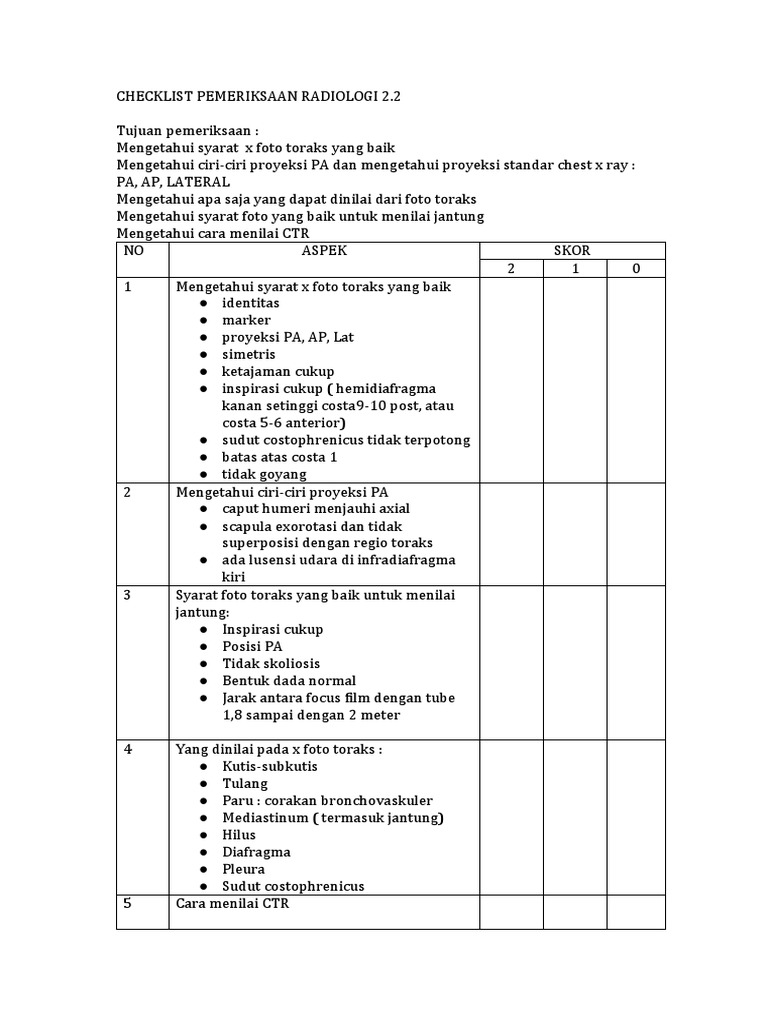 Checklist Foto Toraks dan Penilaian Radiologi | PDF