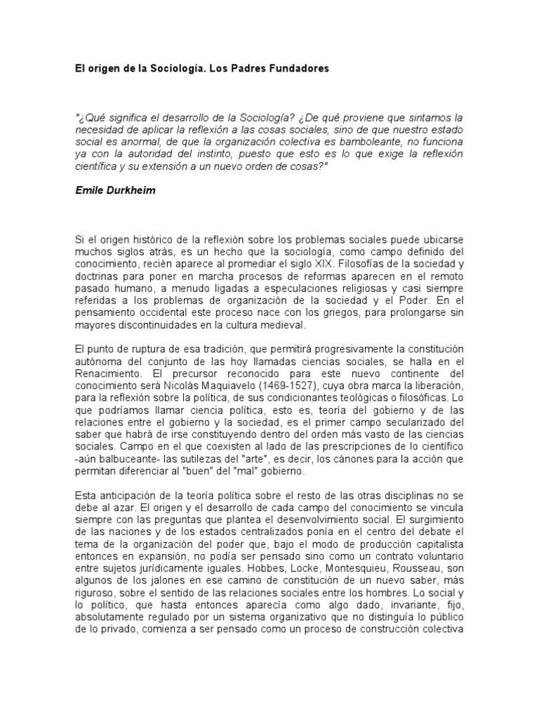 El orígen de la Sociología Sociology Émile Durkheim