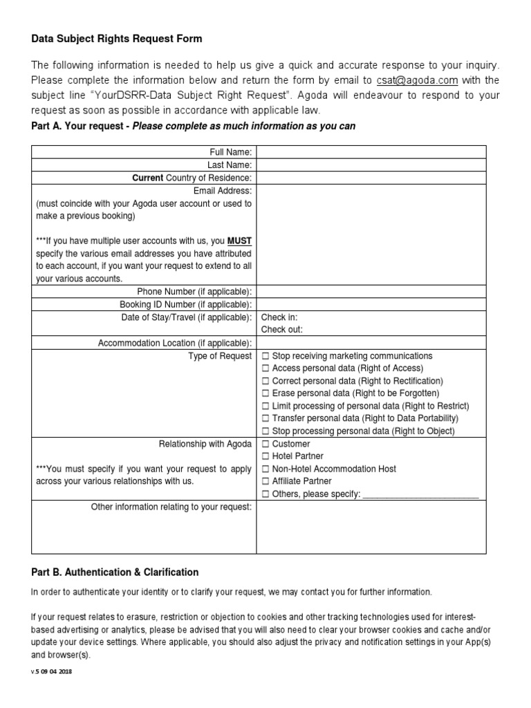 Data Subject Rights Request Form v2 | PDF | Http Cookie | Cyberspace