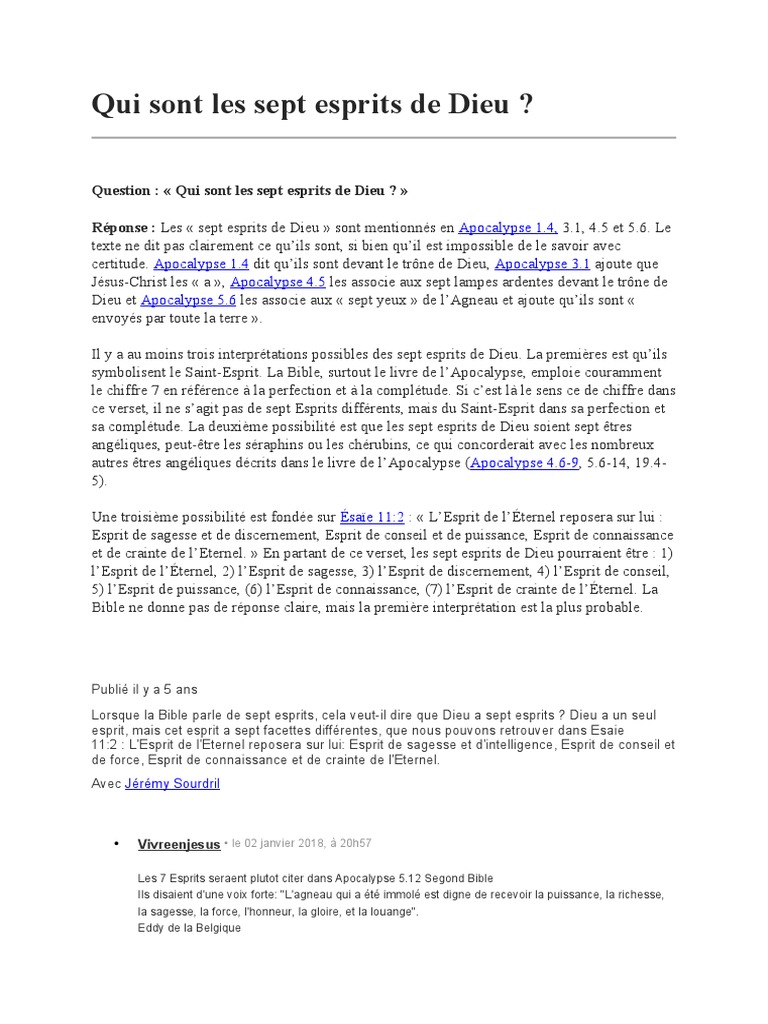 Les sept esprits de Dieu expliqués | PDF | Saint-Esprit | Salut (théologie)