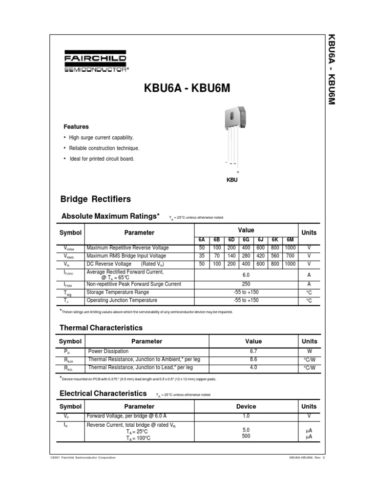 PDF KBU6A-KBU6M Fairchild | PDF | Rectifier | Manufactured Goods