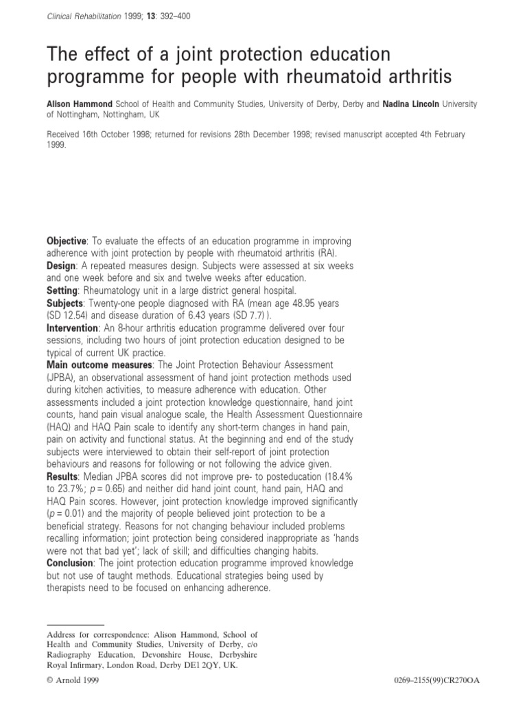 The Effect of A Joint Protection Education Programme For People With