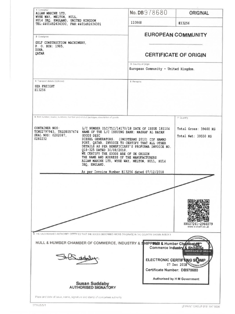 Certificate Of Origin Uk Example